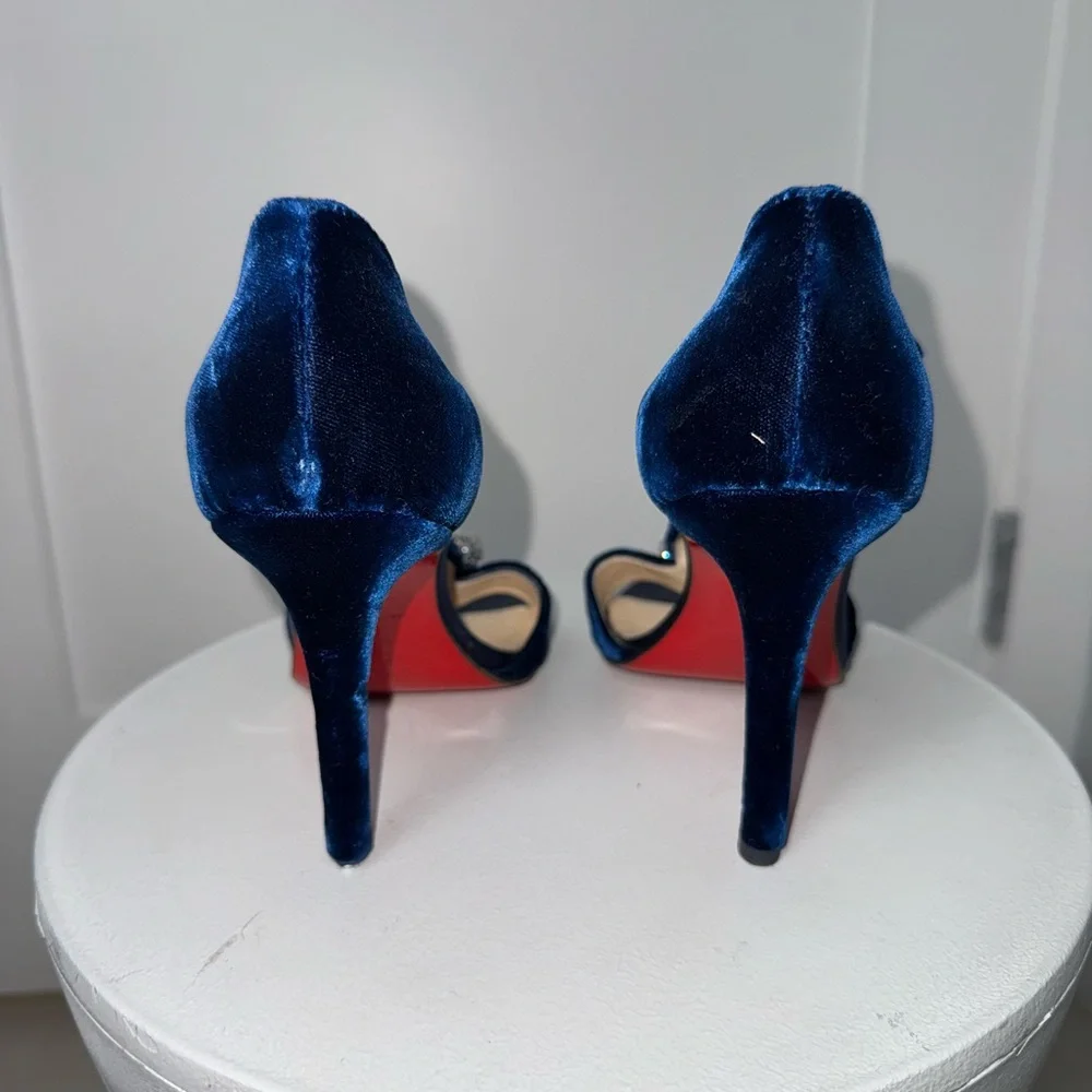 Christian Louboutin Blue velvet Palace Strauss high heel sandals/Size 7.5 - Picture 6 of 9